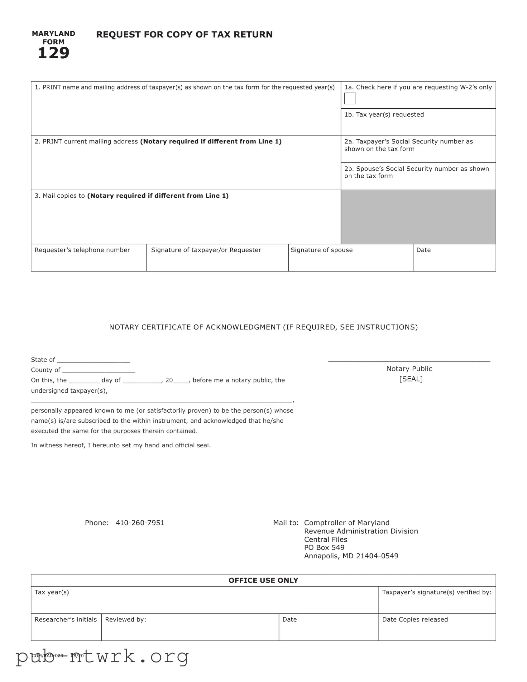 Blank Maryland 129 PDF Form