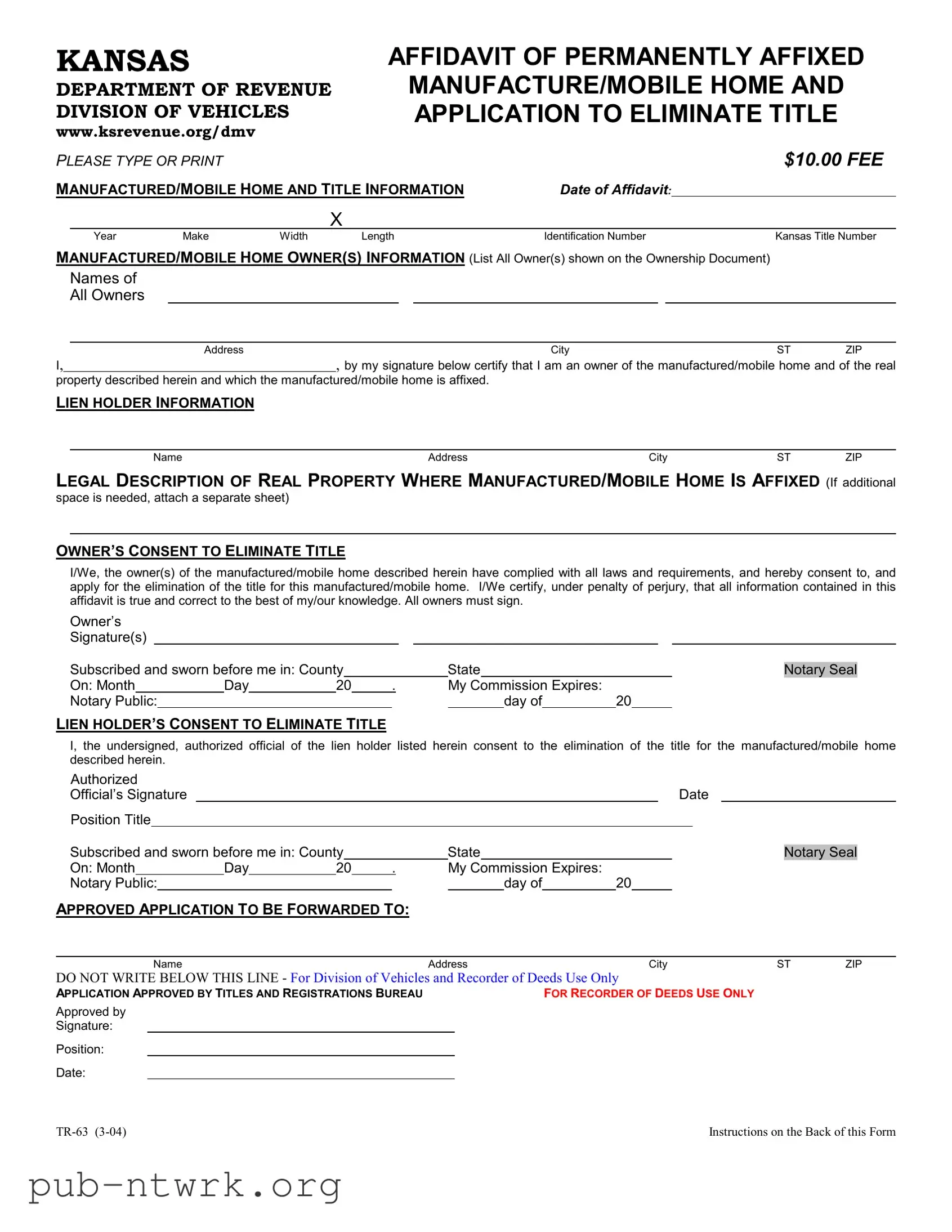 Blank Kansas Tr 63 PDF Form
