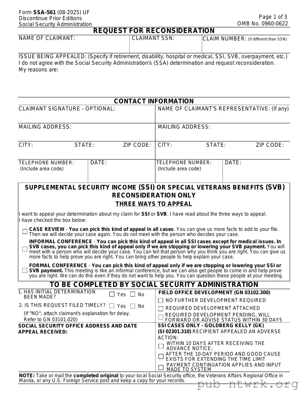 Blank SSA SSA-561-U2 PDF Form