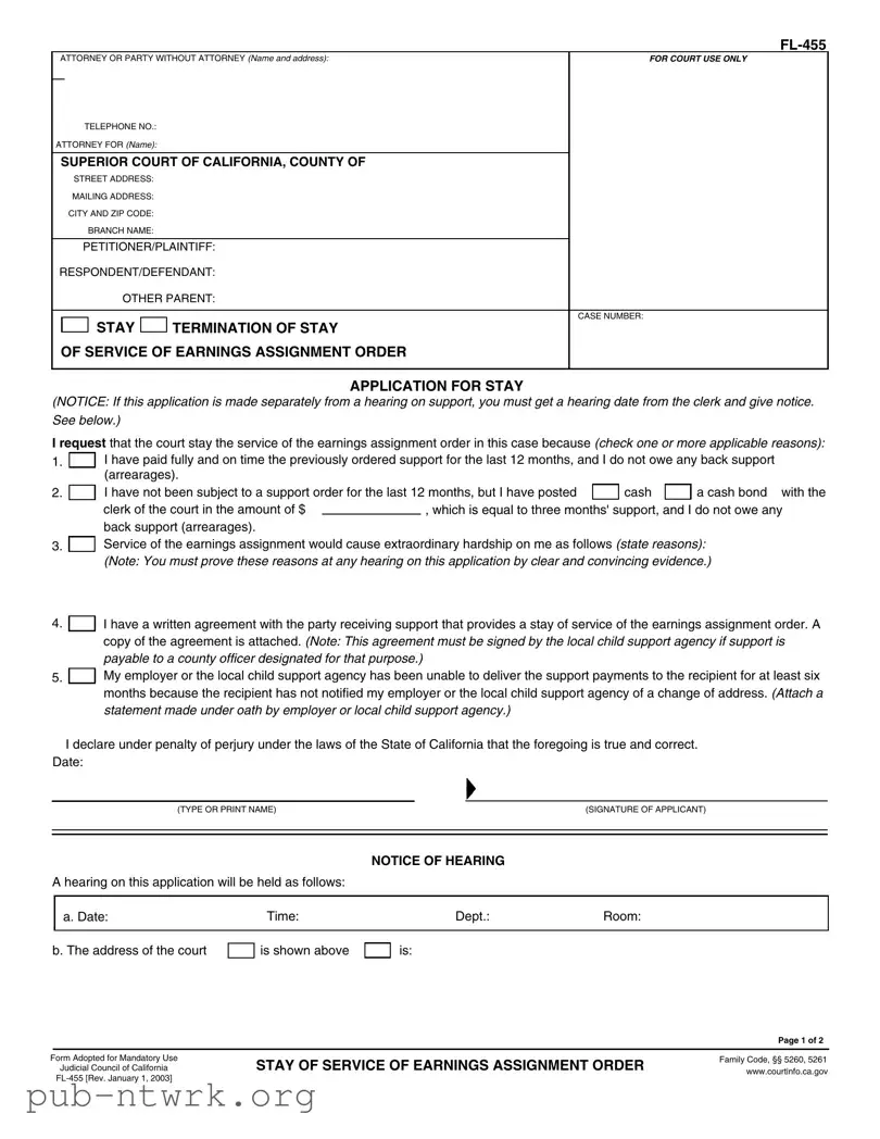 Blank California Fl 455 PDF Form