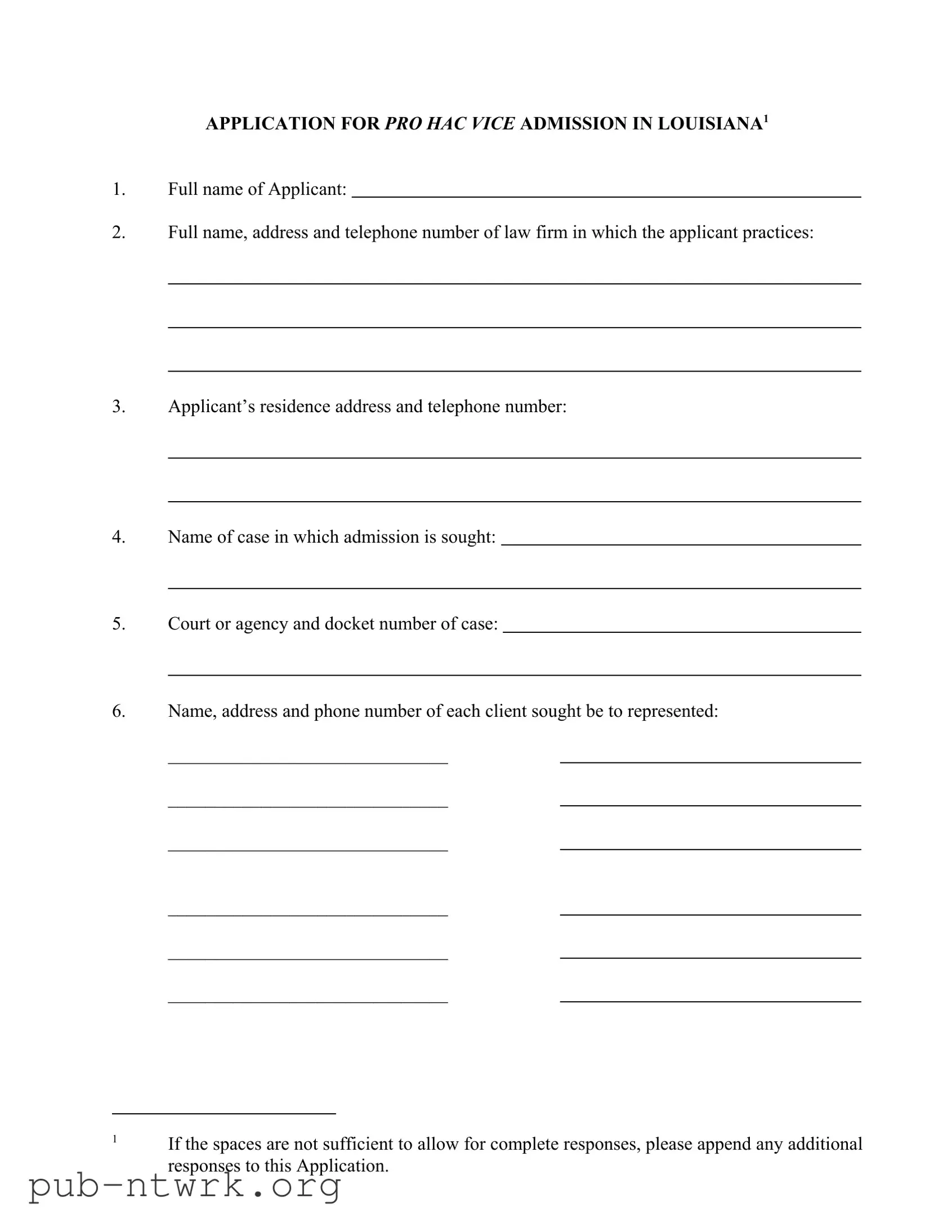 Blank Louisiana Pro Hac PDF Form