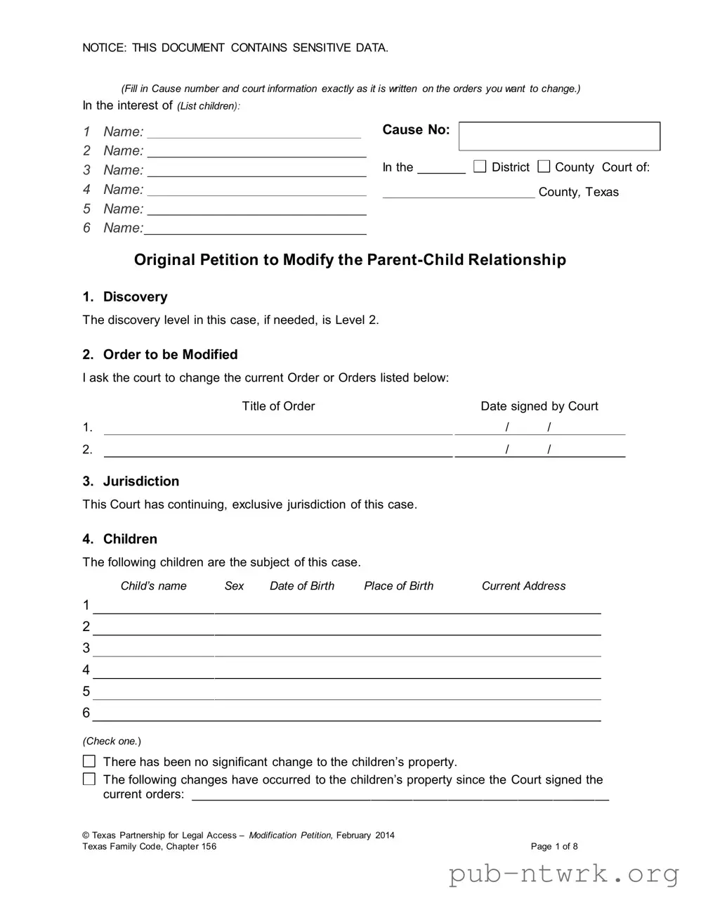 Blank Texas Petition To Modify PDF Form