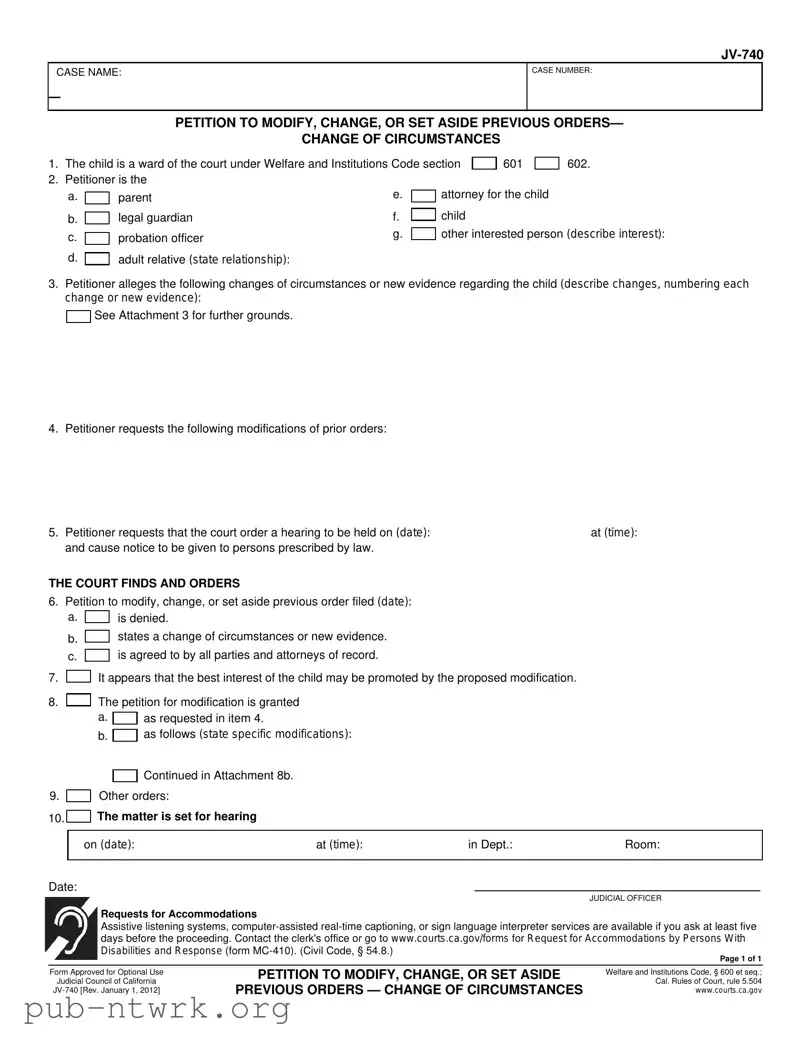 Blank California Jv 740 PDF Form
