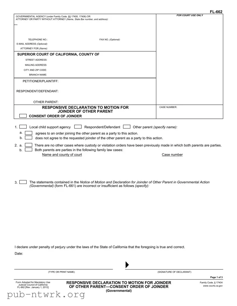Blank California Fl 662 PDF Form