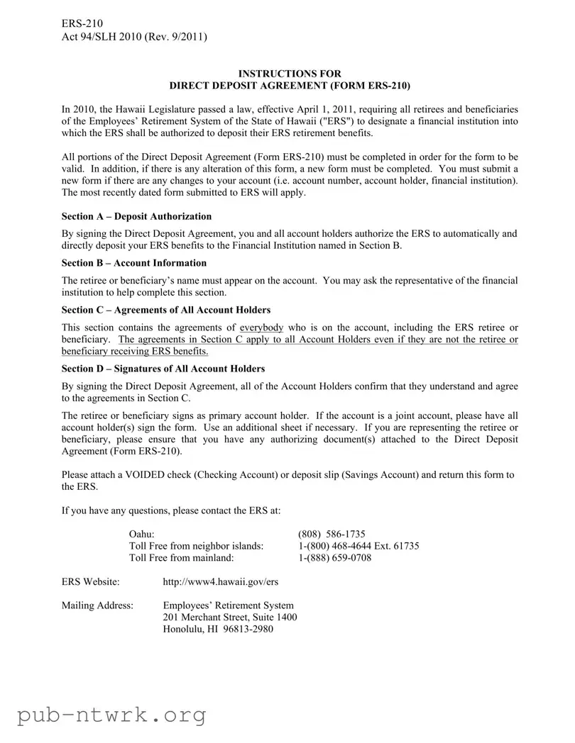 Blank Hawaii Direct Deposit PDF Form