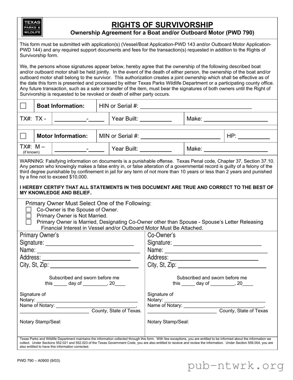 Blank Texas Pwd 790 PDF Form