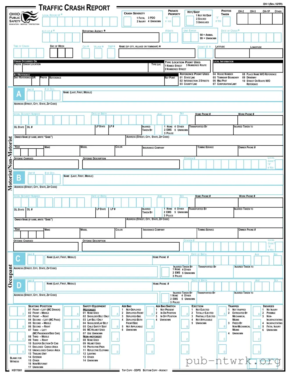 Blank Ohio Traffic Crash Report PDF Form
