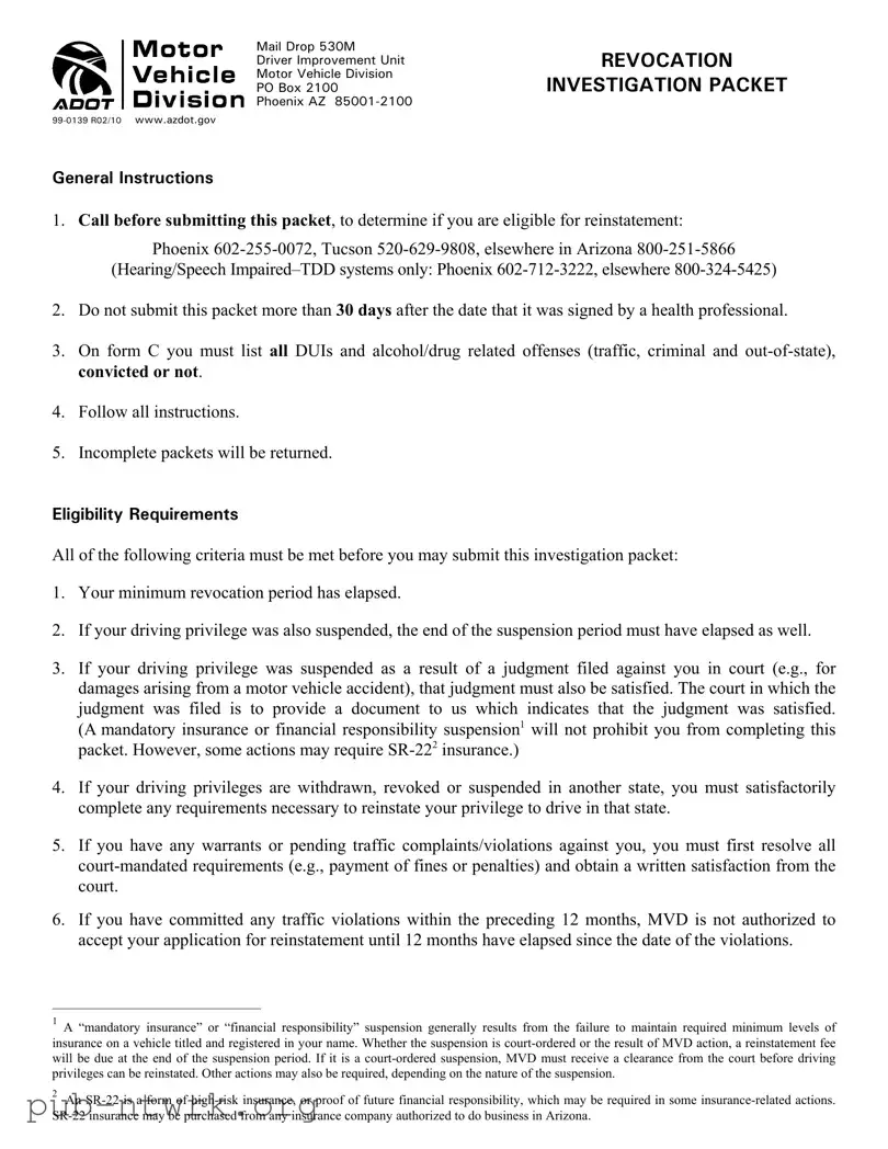 Blank Arizona Motor Vehicle Division Packet PDF Form