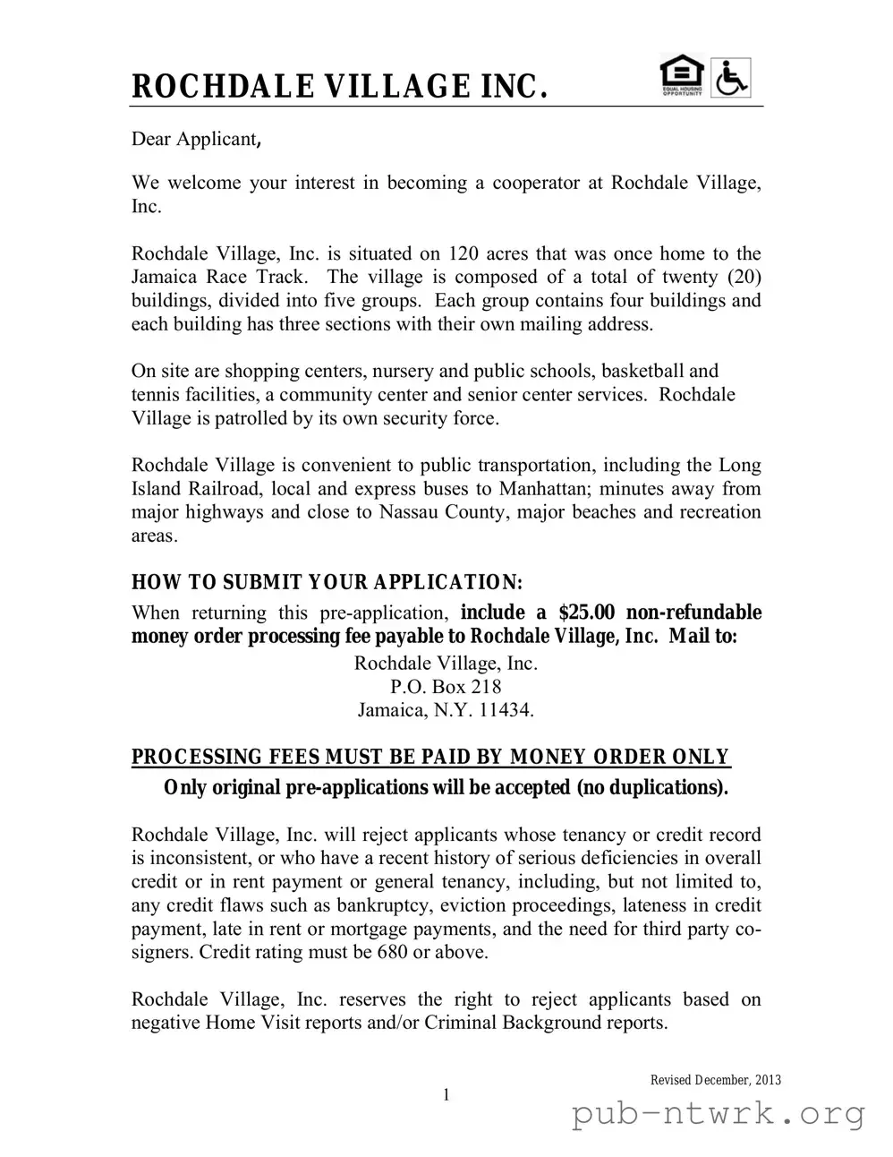 Blank Rochdale village application PDF Form
