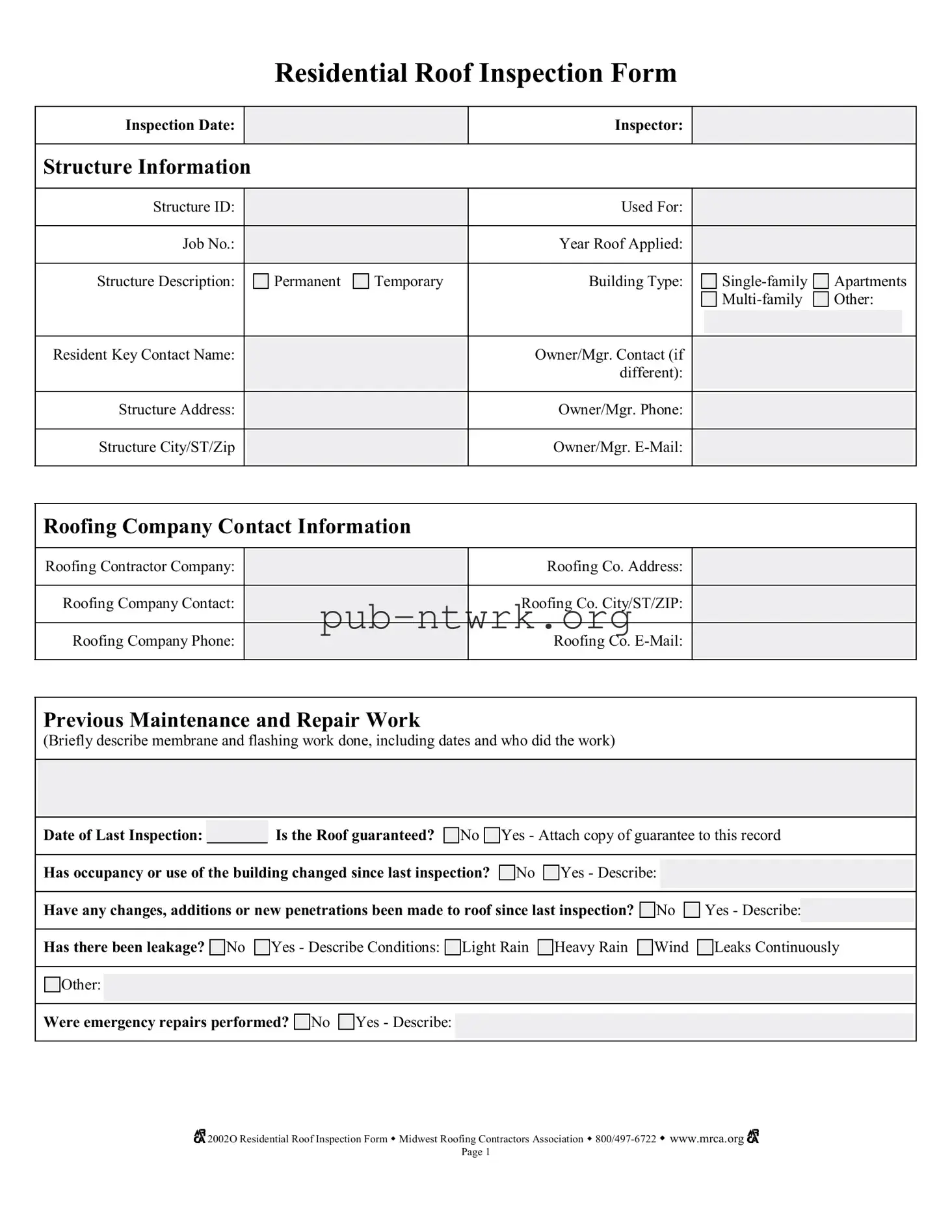 Blank Roof Inspection PDF Form
