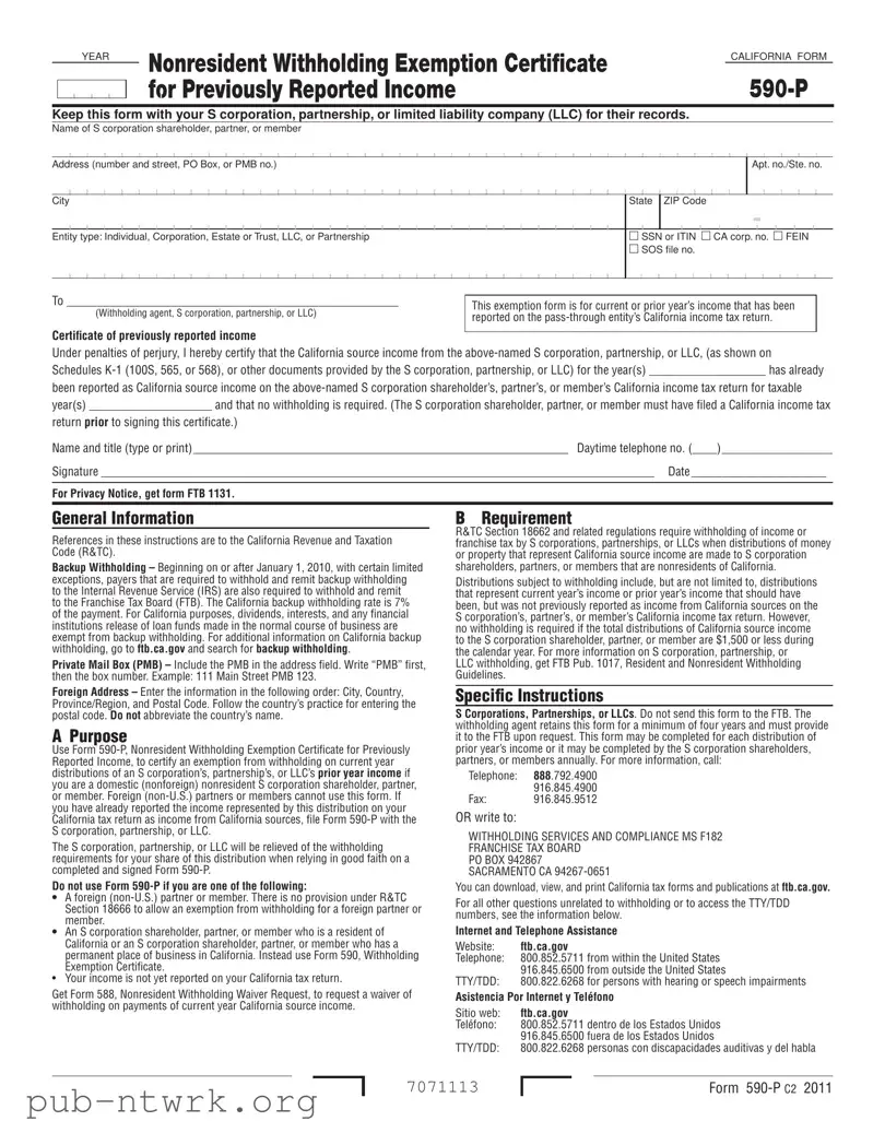 Blank California 590 P PDF Form