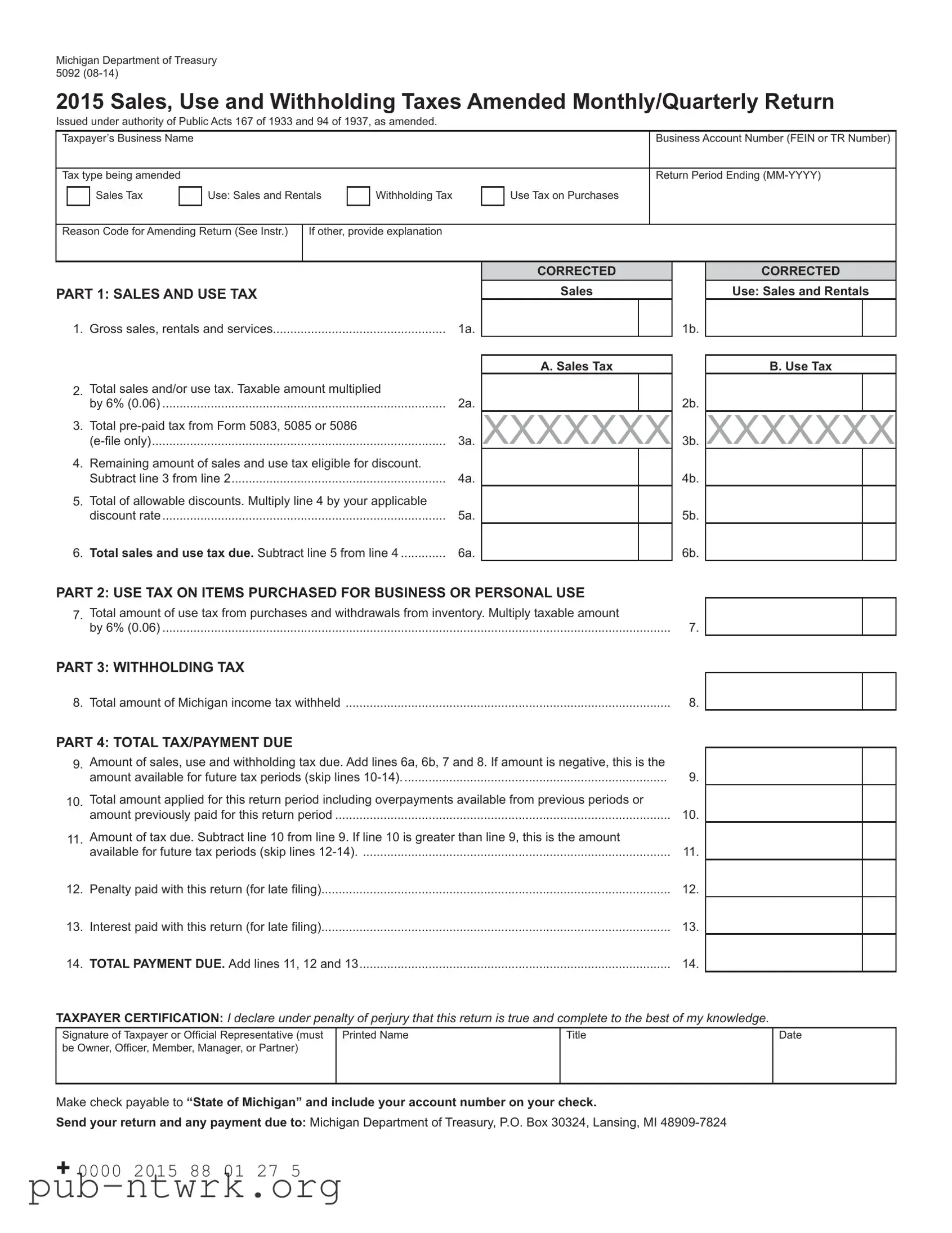 Blank Michigan 5092 PDF Form