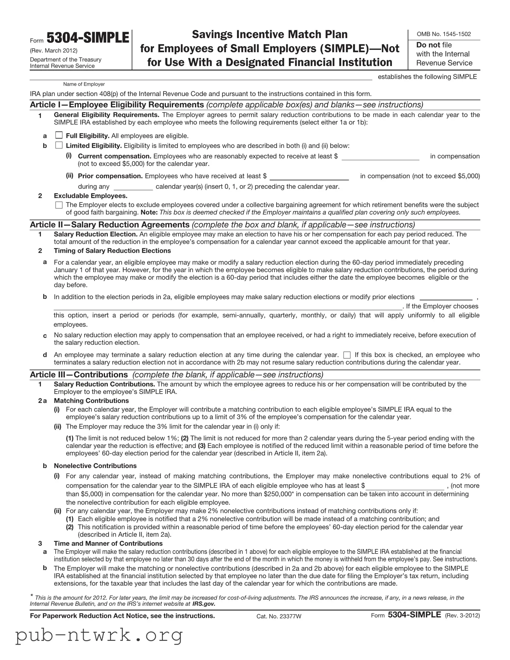 Blank IRS 5304-SIMPLE PDF Form