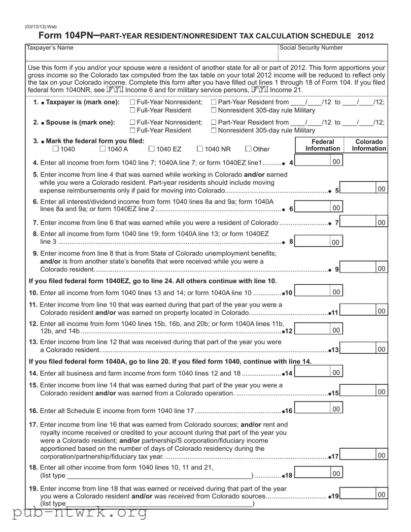 Blank Colorado 104Pn PDF Form