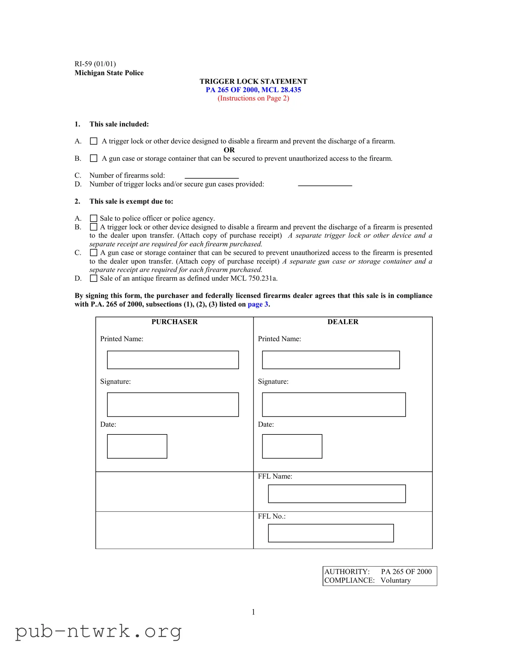 Blank Michigan Ri 59 PDF Form