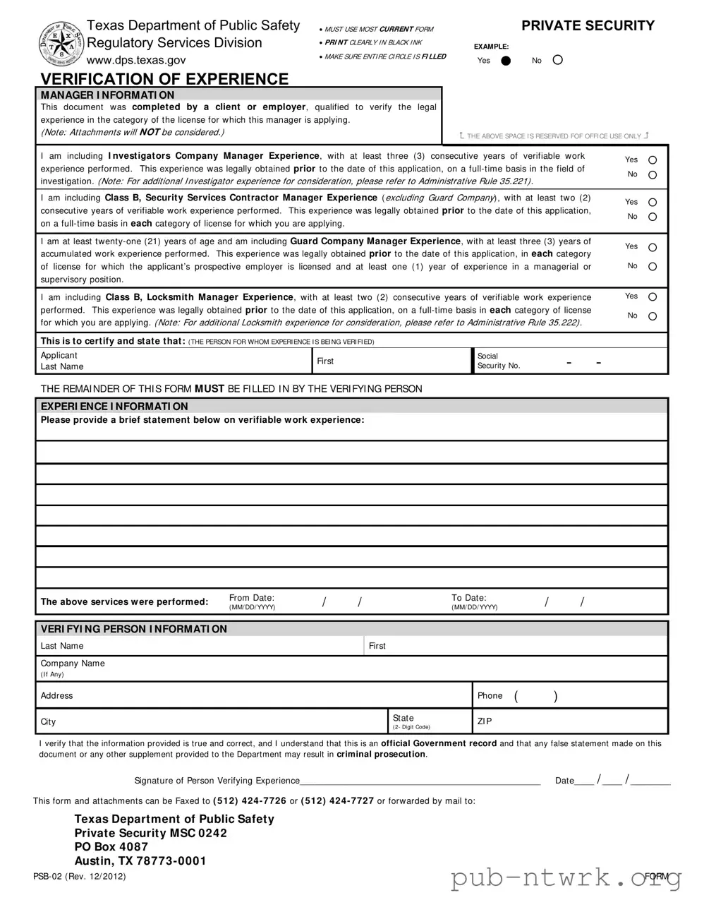 Blank Texas Verification PDF Form