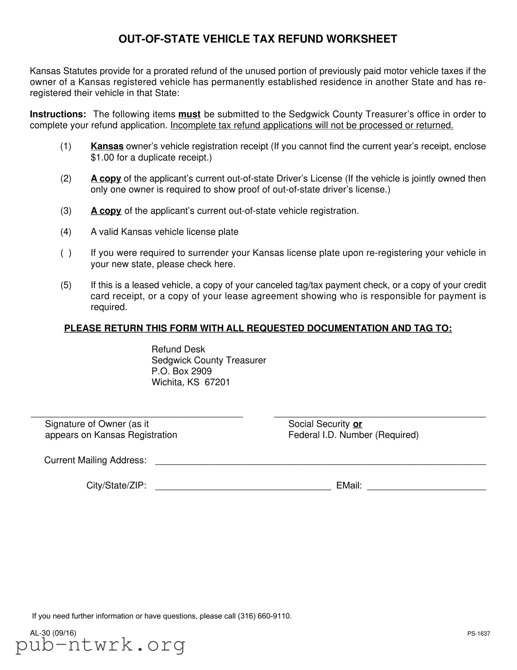 Blank Kansas Al 30 PDF Form