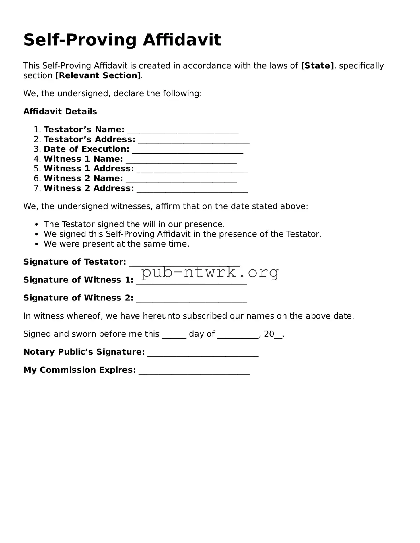 Legal Self-Proving Affidavit Form