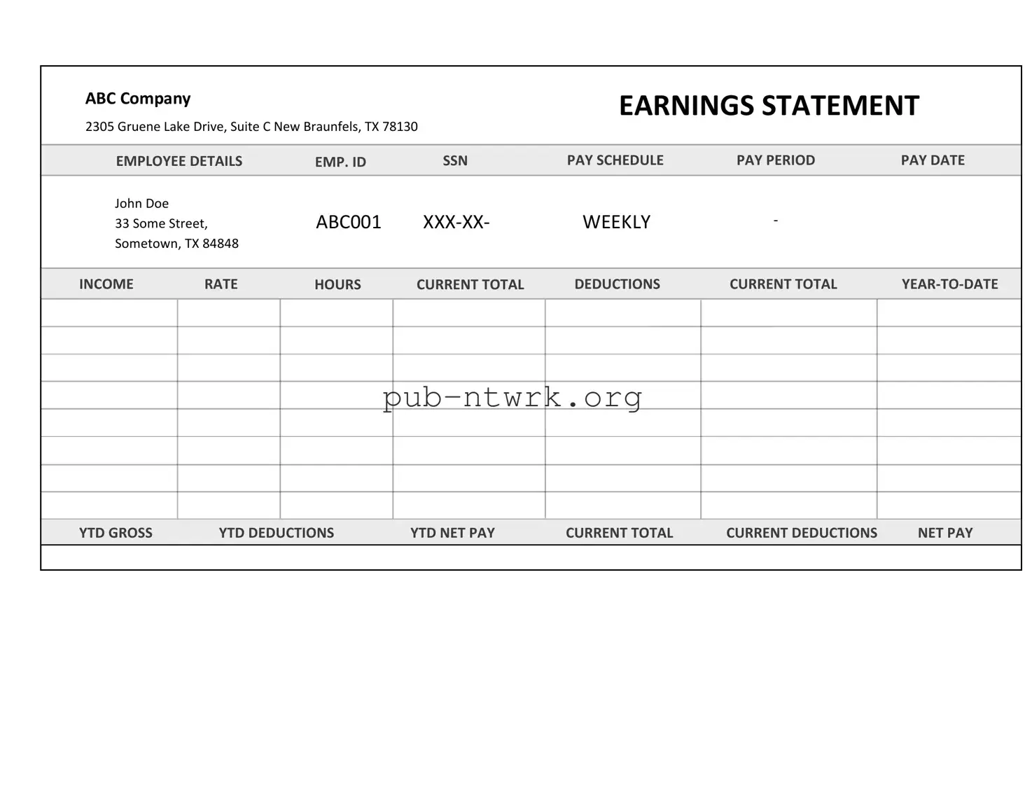 Blank Independent Contractor Pay Stub PDF Form