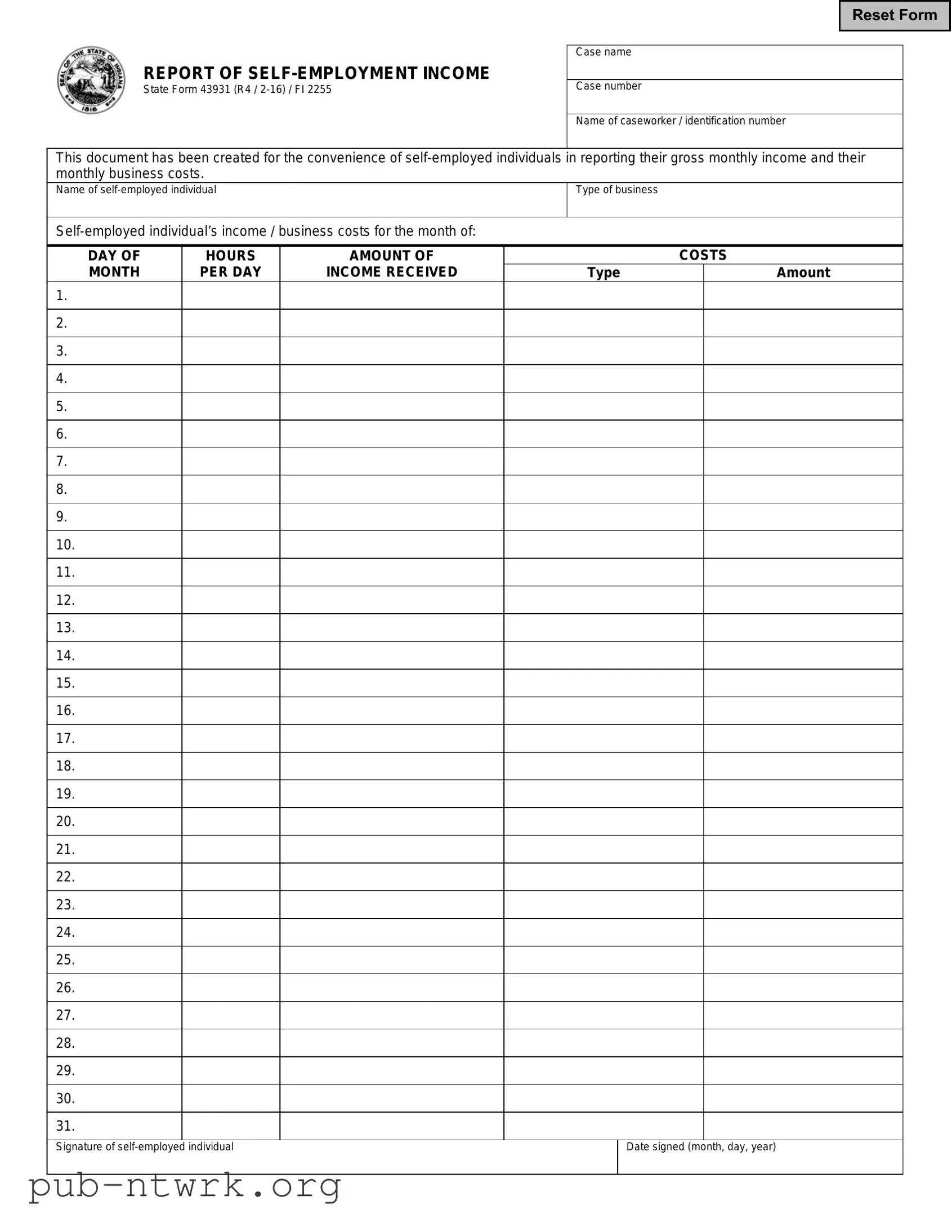 Blank Indiana State 43931 PDF Form