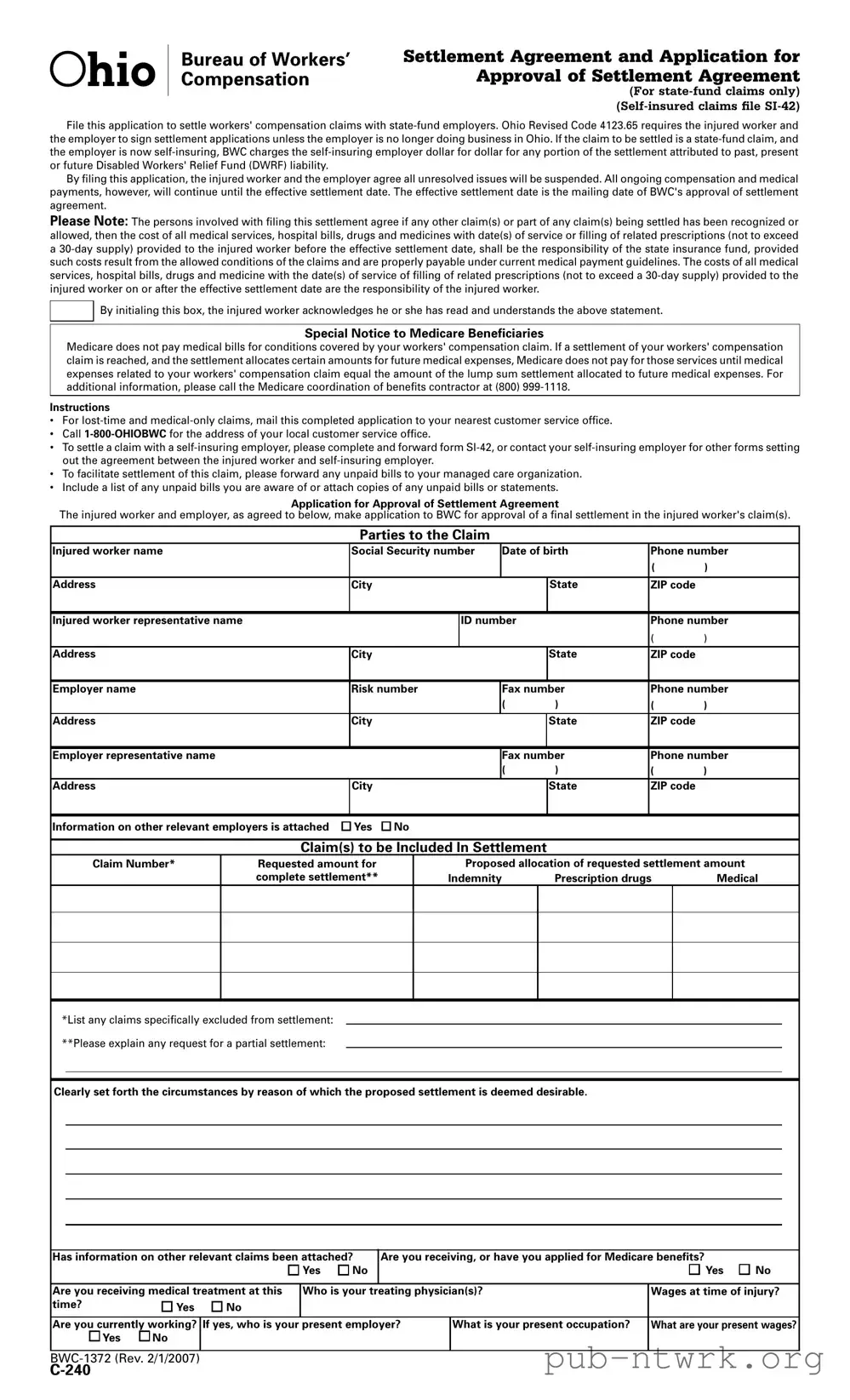 Blank Ohio C 240 PDF Form