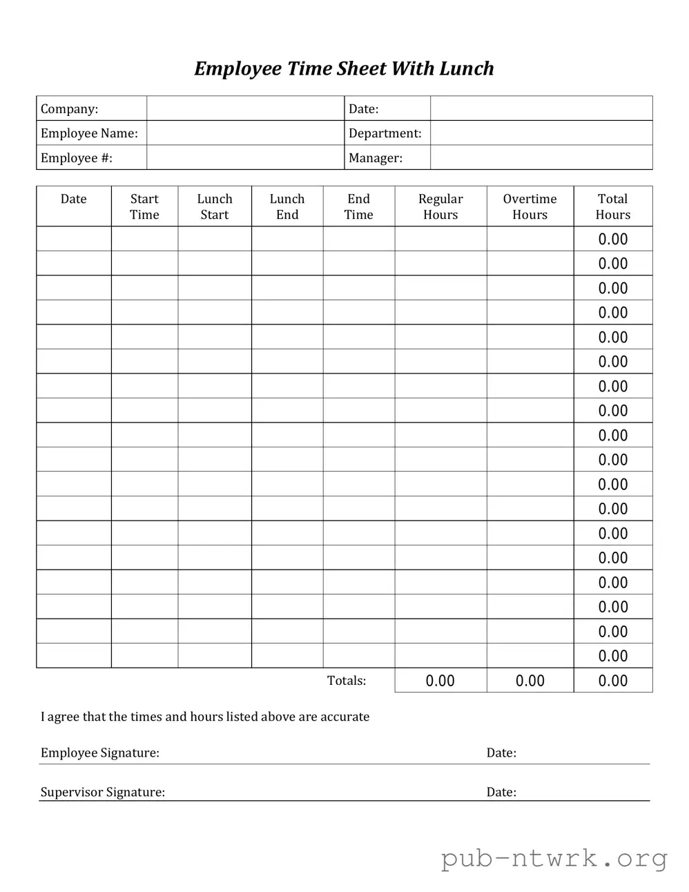 Blank Time Card PDF Form