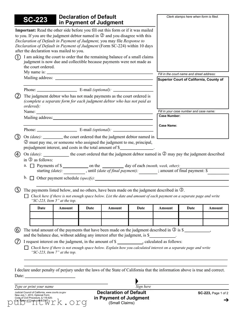 Blank California Sc 223 PDF Form