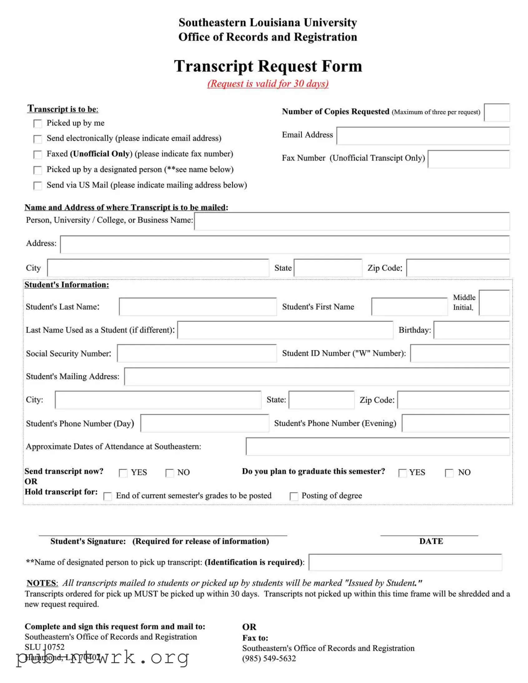Blank Louisiana Request PDF Form