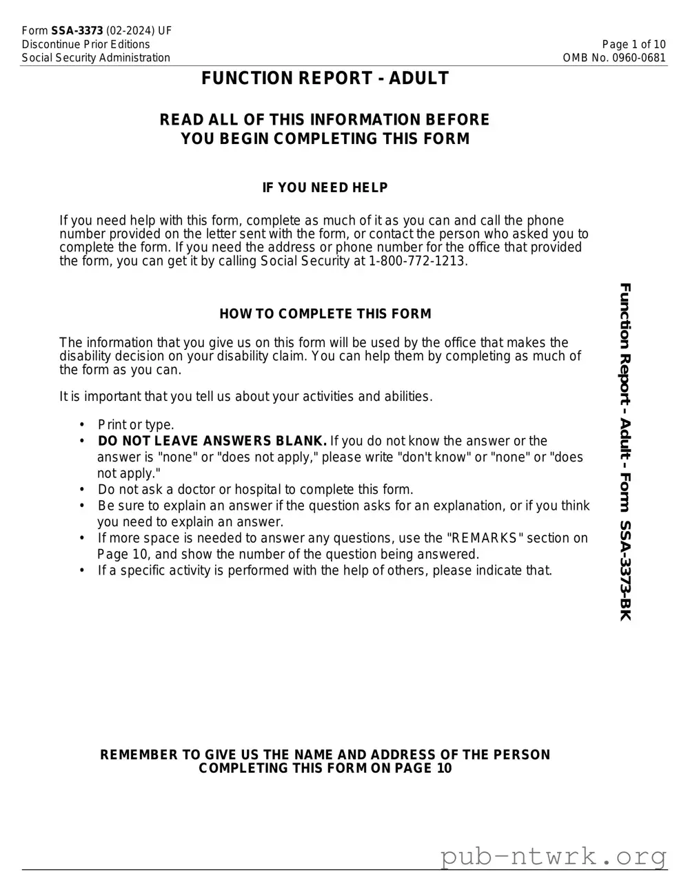 Blank SSA SSA-3373-BK PDF Form