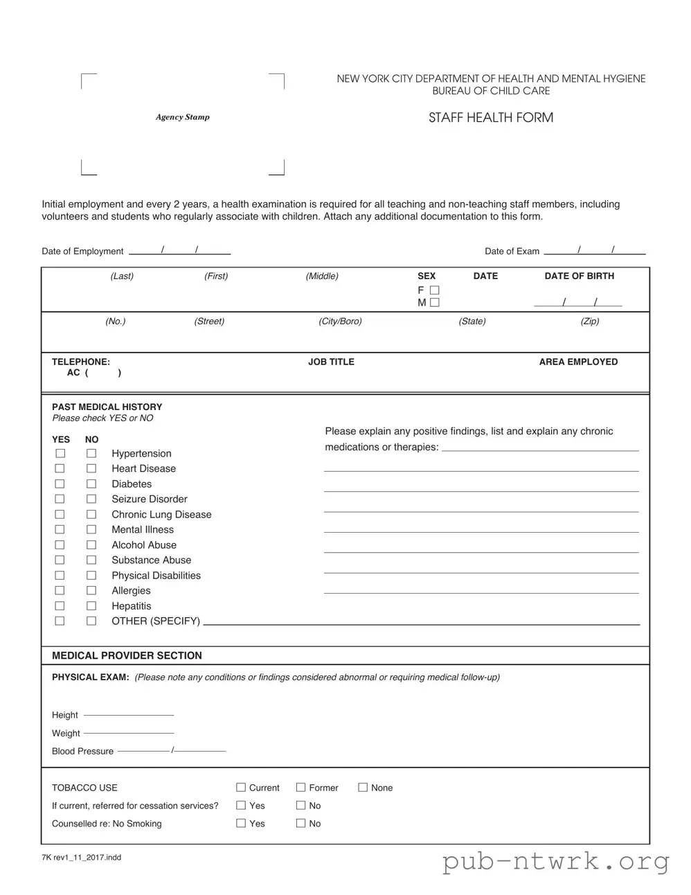 Blank New York Daycare Annual Staff PDF Form