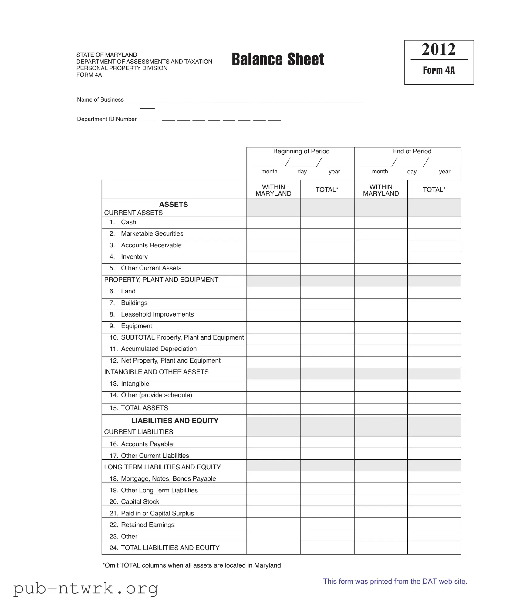Blank Maryland 4A PDF Form