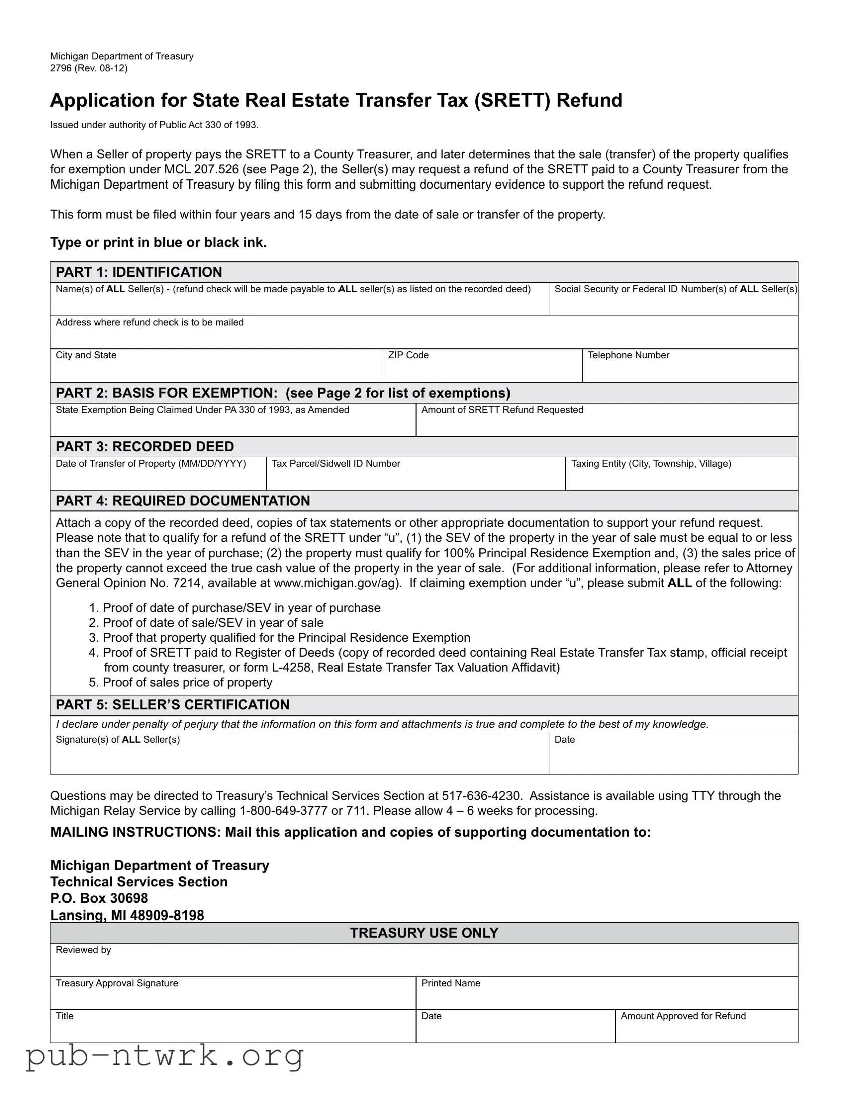 Blank Michigan 2796 PDF Form