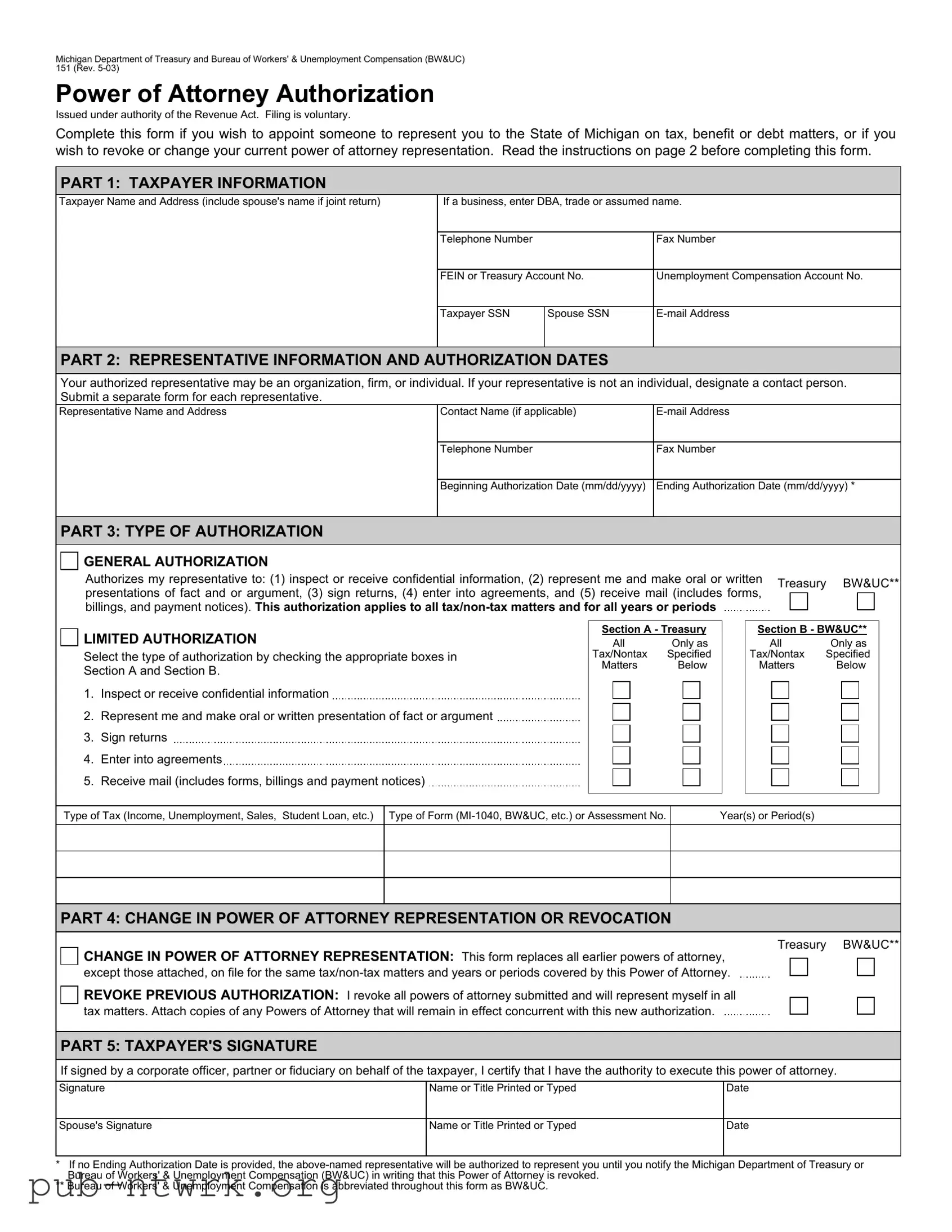 Blank Michigan 151 PDF Form