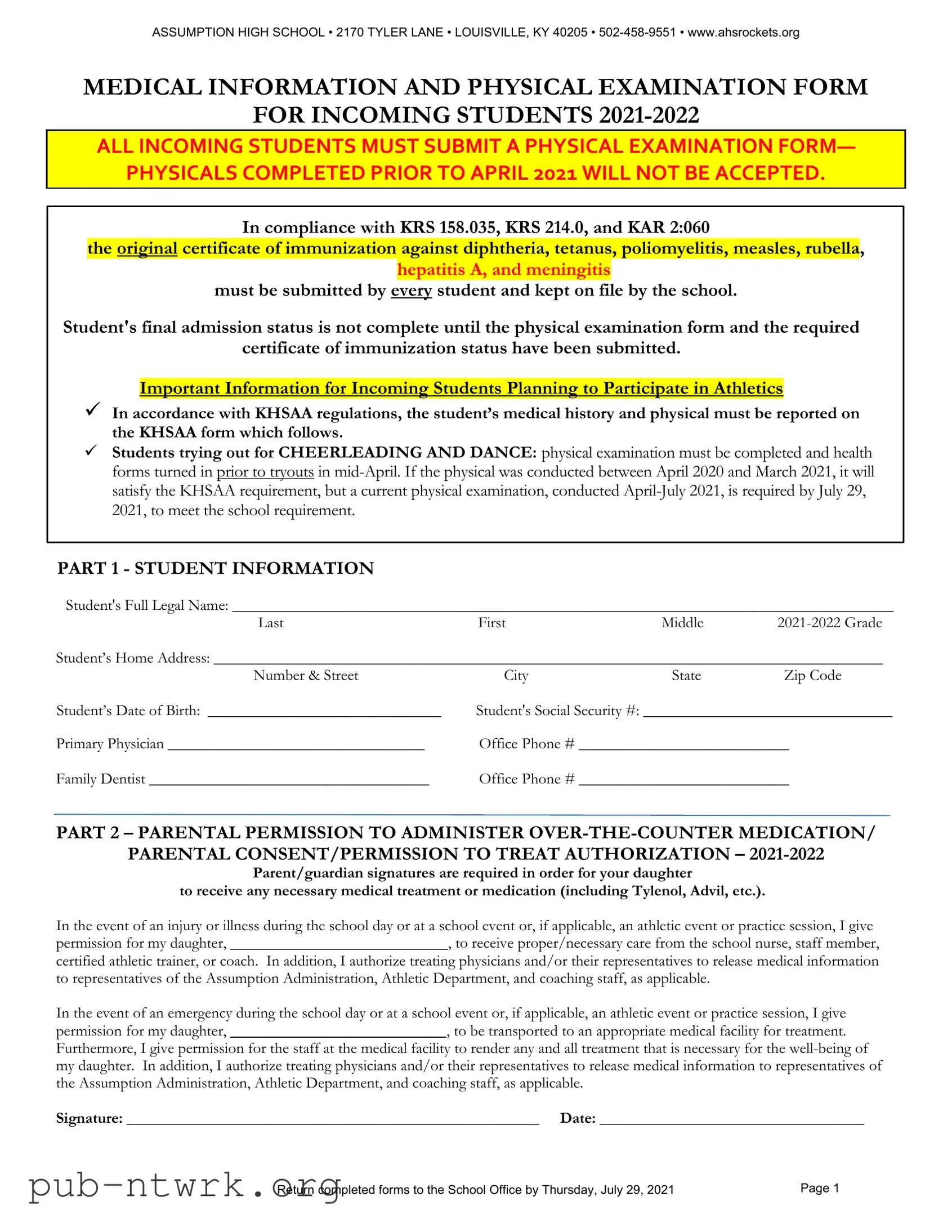 Blank Kentucky High School Sports PDF Form