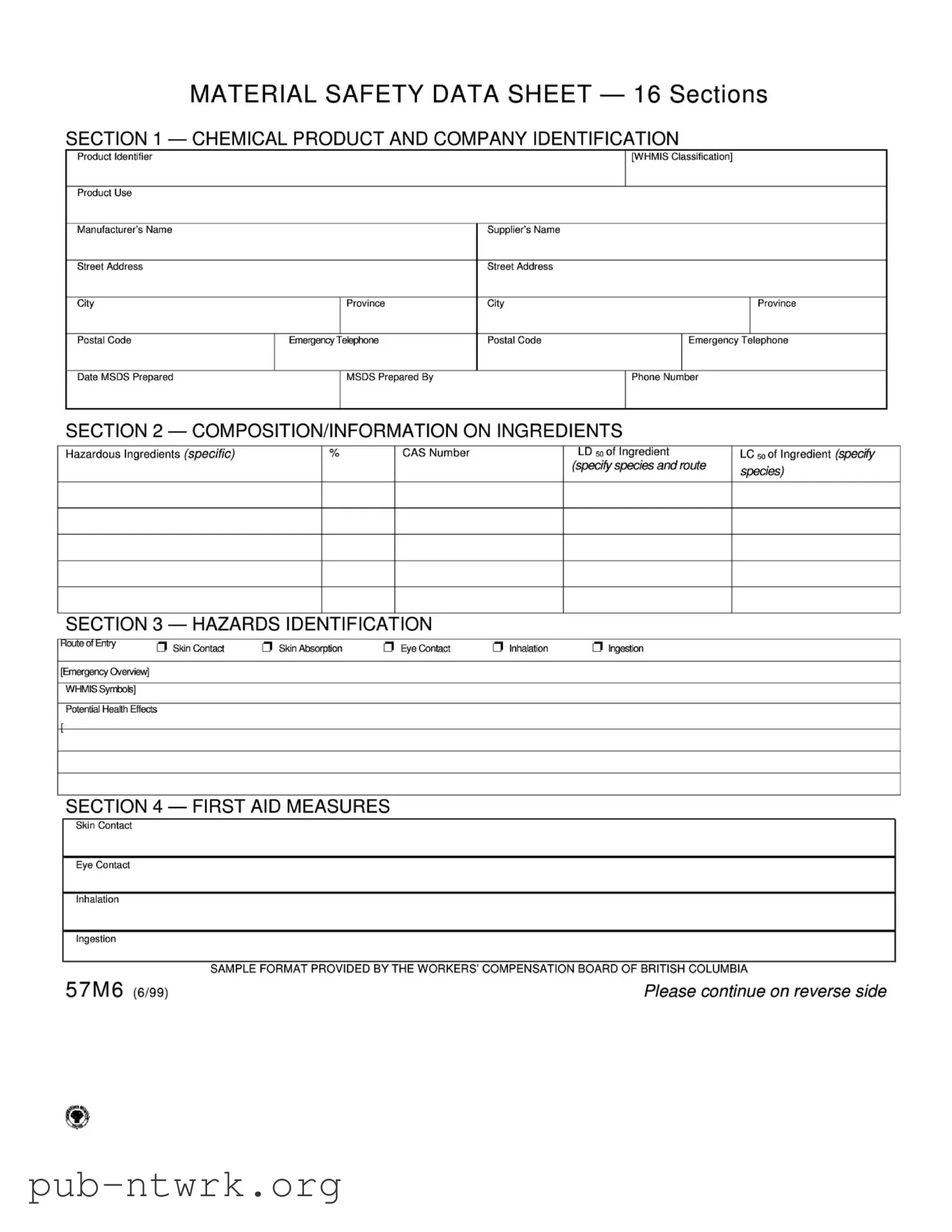 Blank Material Safety Sheet PDF Form