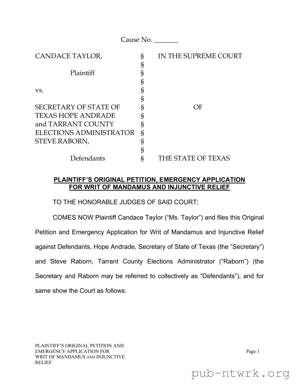 Blank Texas Writ Mandamus PDF Form