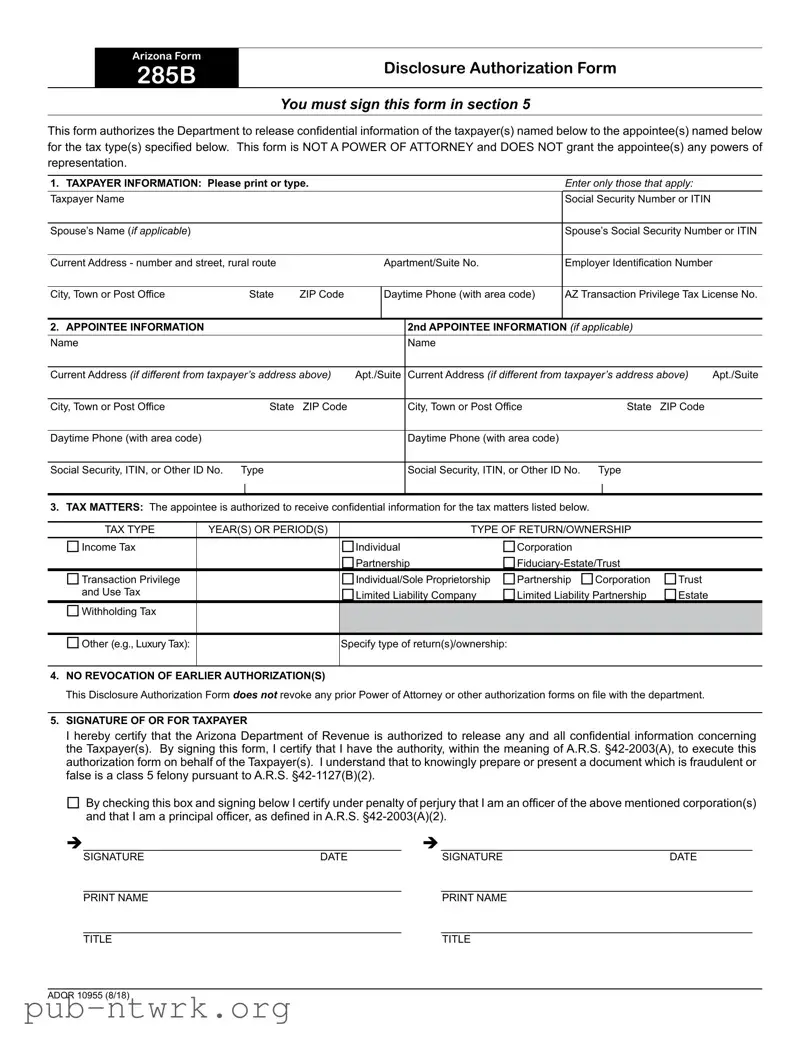 Blank Arizona 285 PDF Form