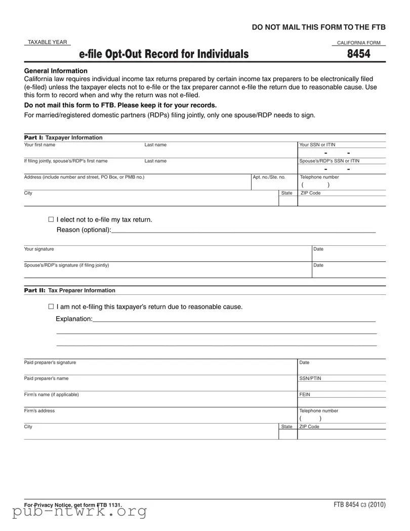 Blank California 8454 PDF Form