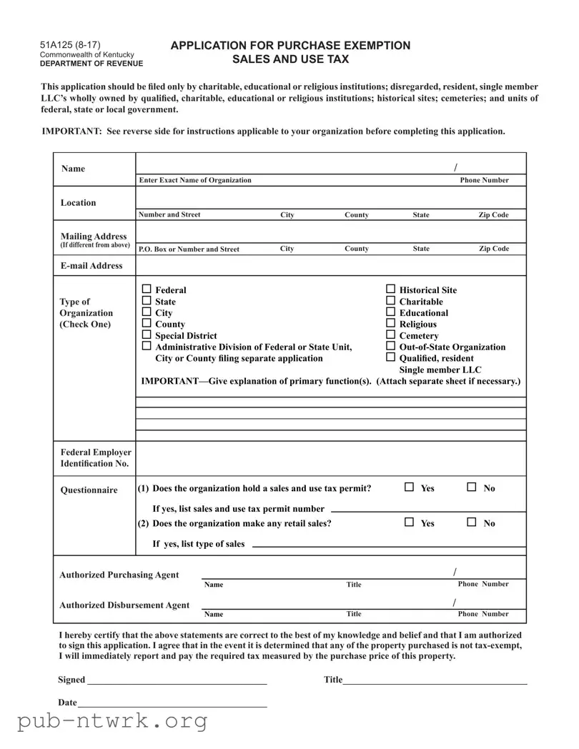 Blank 51A125 Kentucky PDF Form