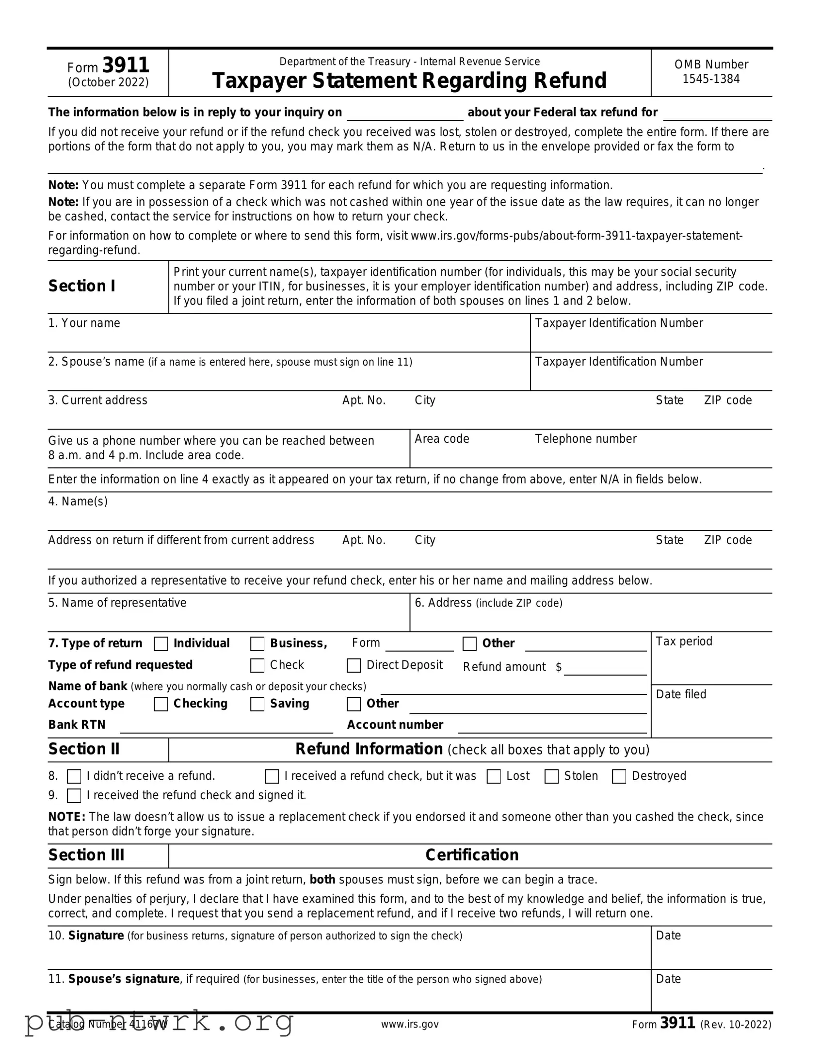 Blank IRS 3911 PDF Form