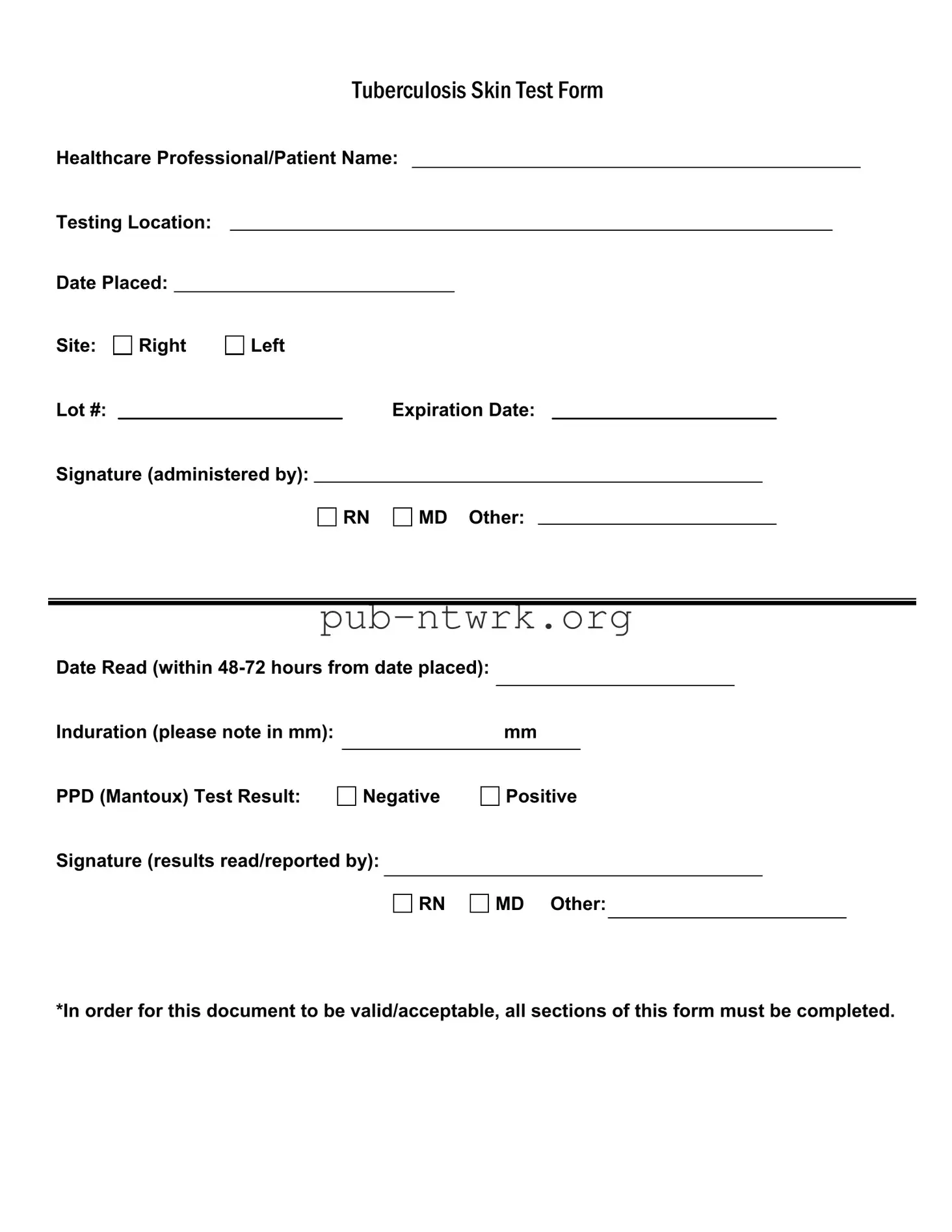 Blank Tb Test PDF Form