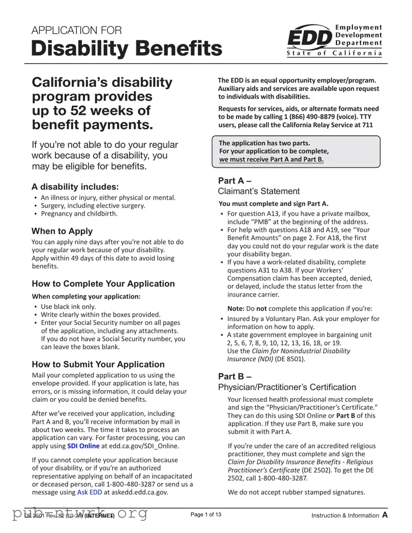 Blank EDD DE 2501 PDF Form