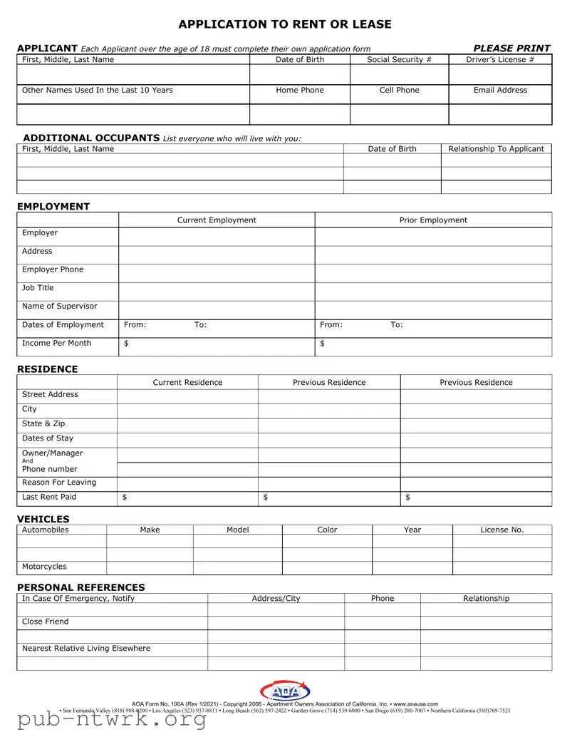 Blank Aoa 100A PDF Form