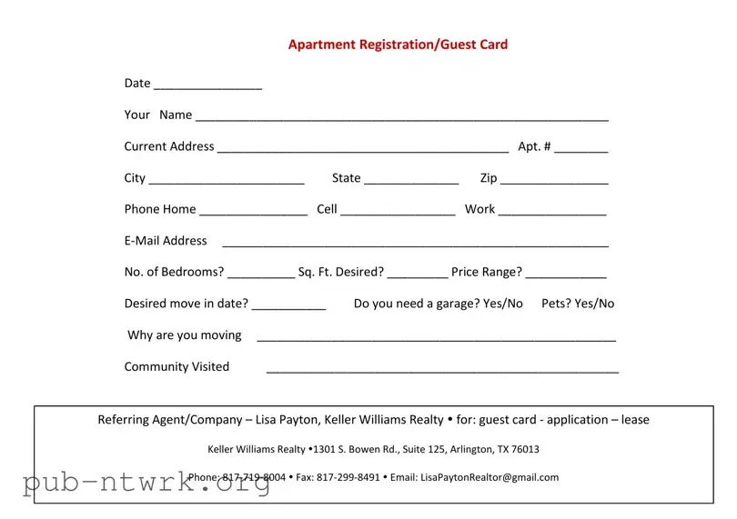 Blank Apartment Card PDF Form