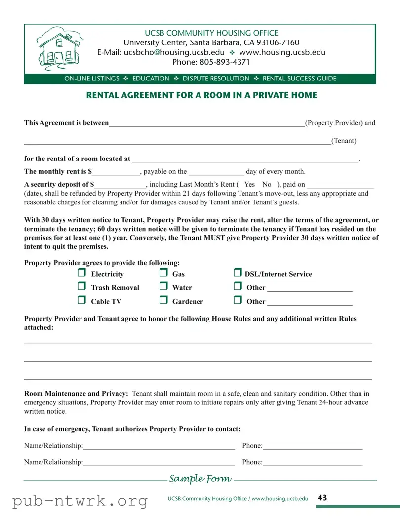 Blank California Agreement Room PDF Form