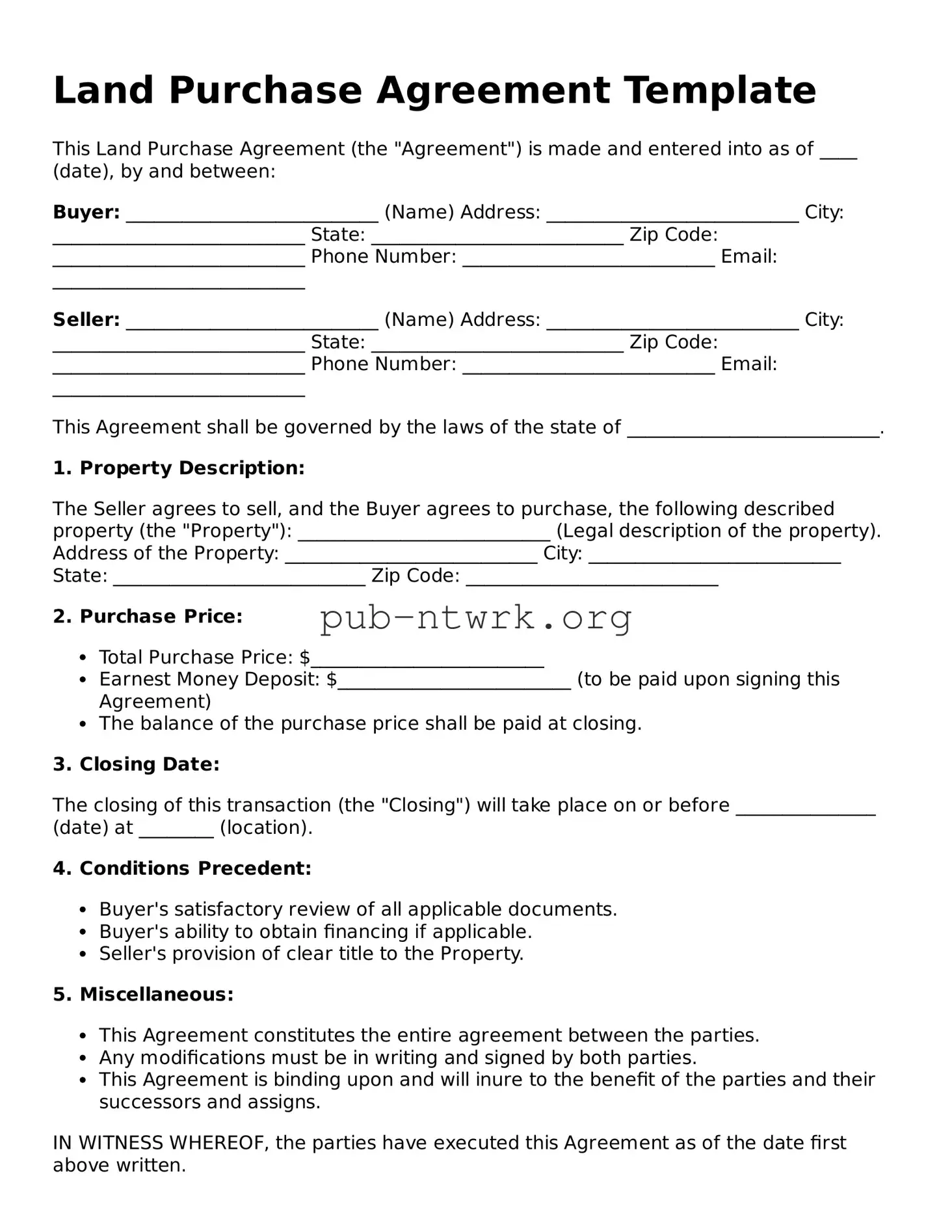 Legal Land Purchase Agreement Form