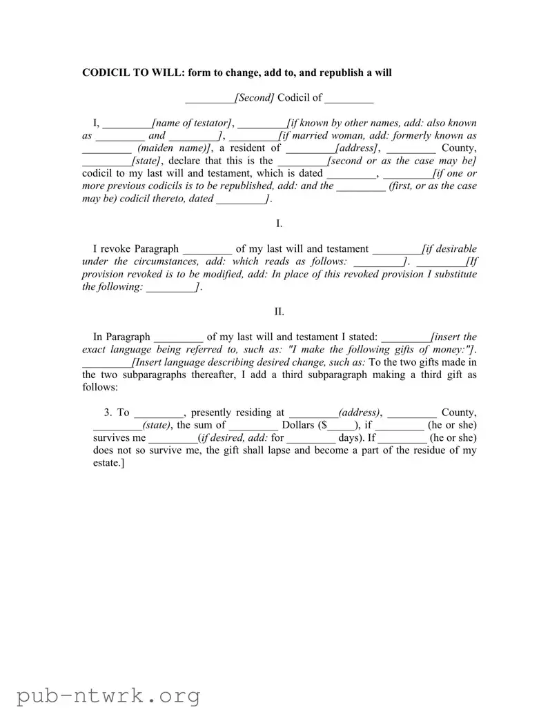 Blank Florida Codicil PDF Form