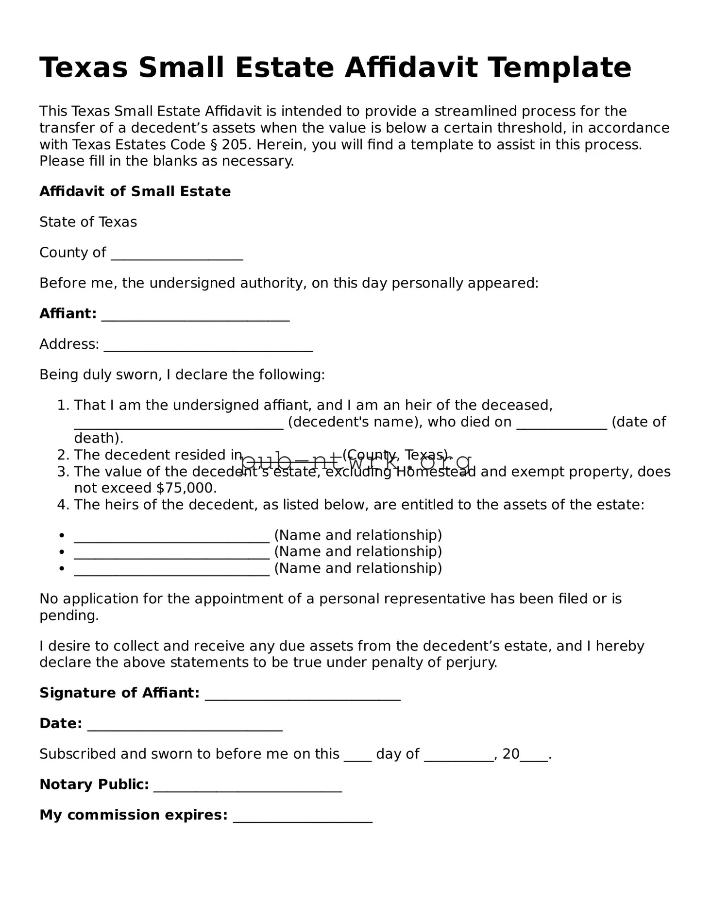 Free Texas Small Estate Affidavit Form