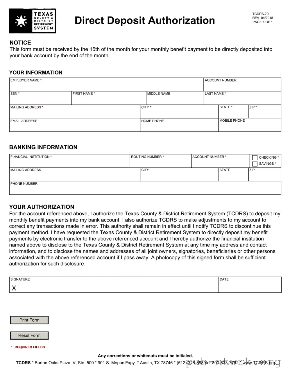 Blank Tcdrs 70 Texas PDF Form