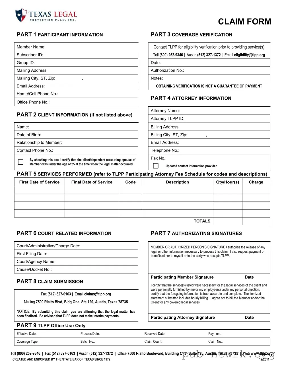 Blank Texas Legal Claim PDF Form